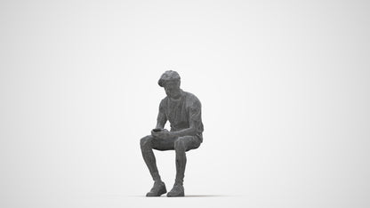 realistic 3D human man casual sitting, archviz people FBX OBJ for Blender, wireframe back view