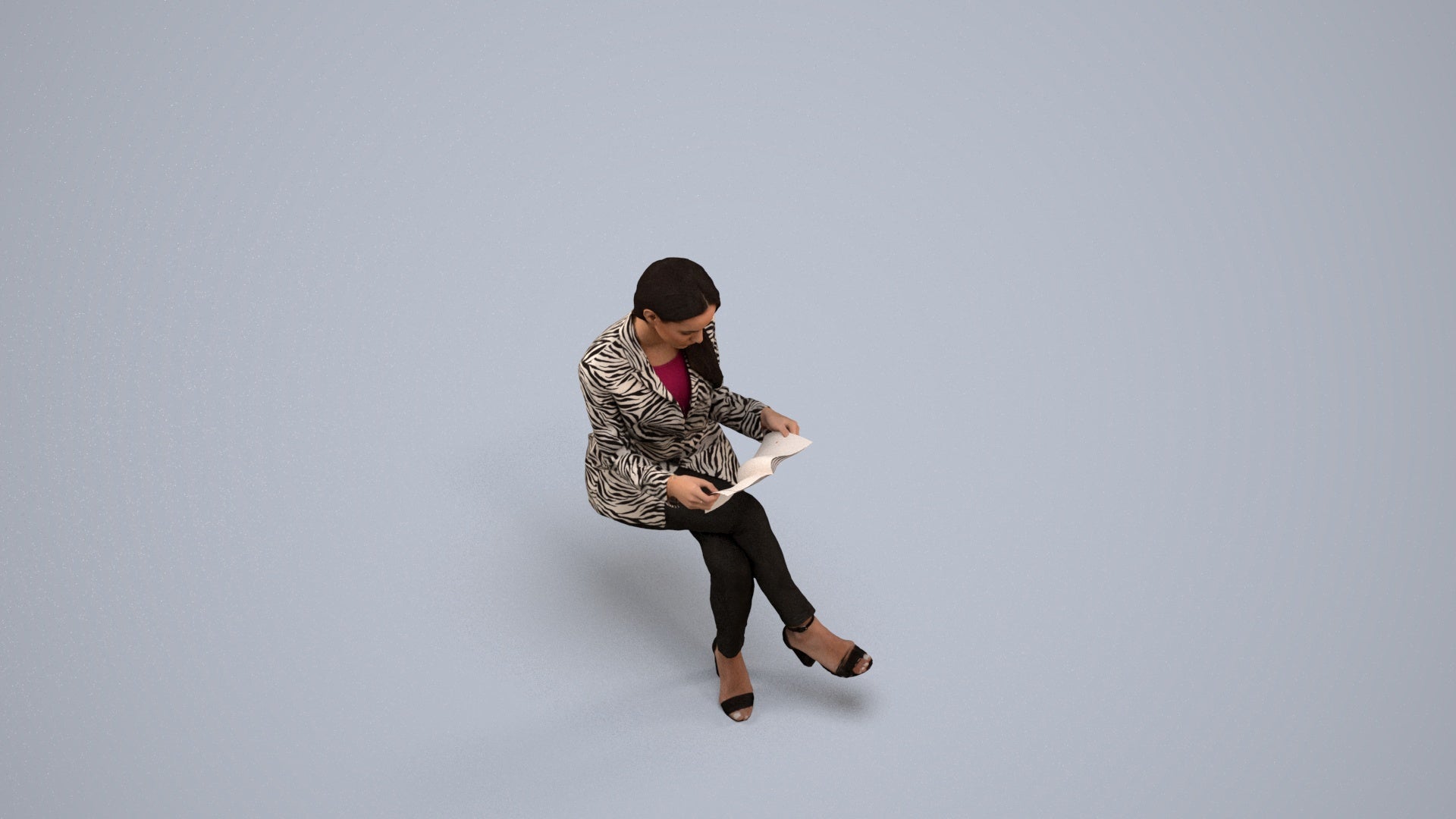 3D people model woman casual sitting, scanned human for 3ds Max rendering, back view render
