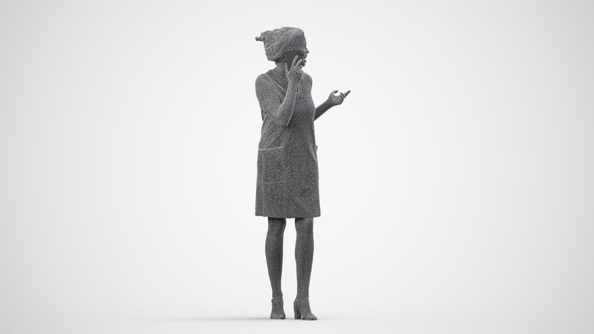 realistic 3D human woman business walking, archviz people FBX OBJ for Blender, wireframe side view