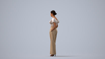 3D scanned woman standing business, photorealistic archviz people for Enscape and SketchUp, three-quarter view render