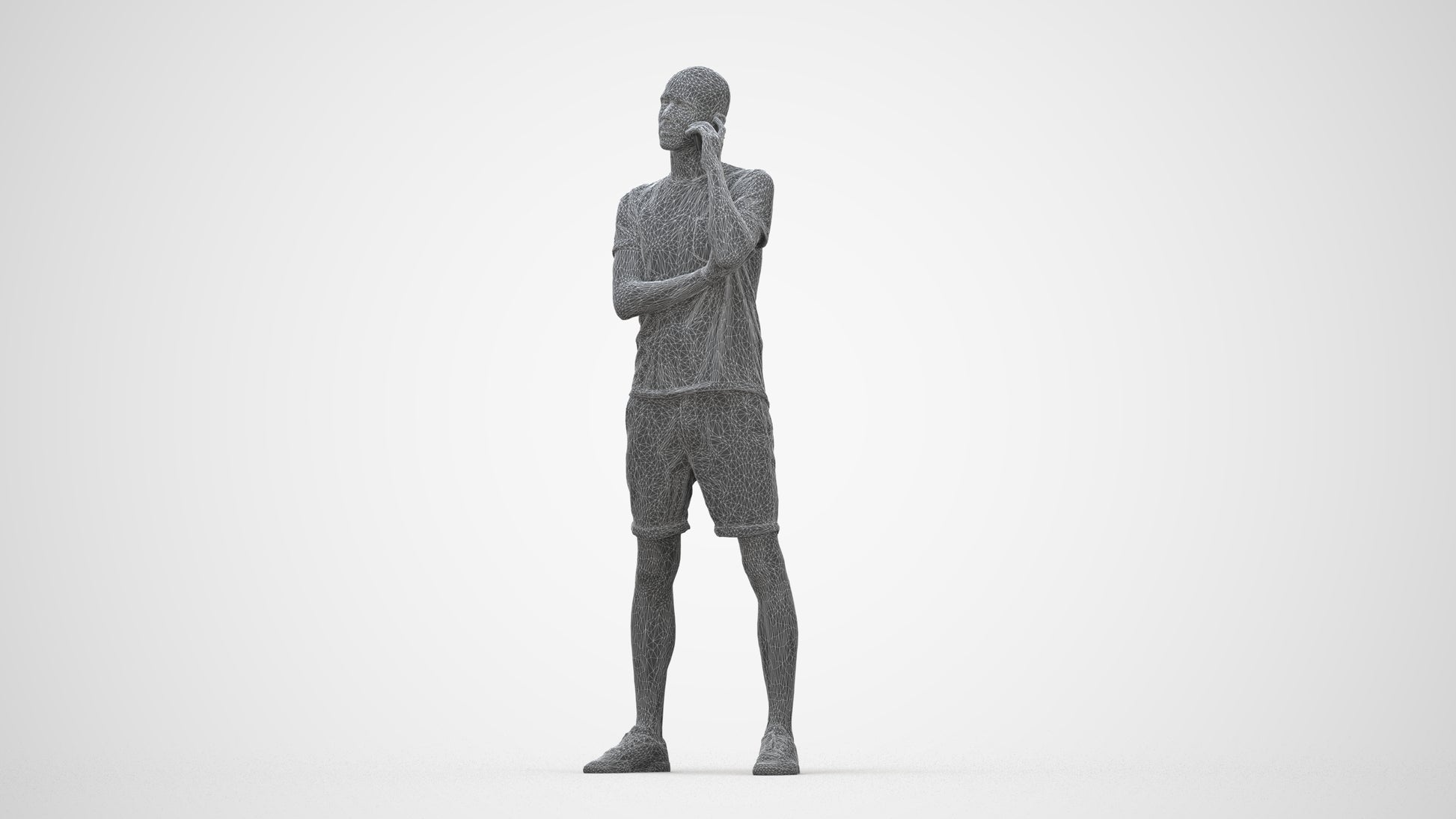 realistic 3D people man casual standing, render-ready for V-Ray and Corona, FBX OBJ, wireframe back view