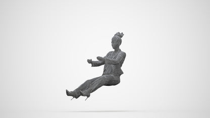 3D human model woman business driving, photogrammetry scanned person for archviz, wireframe back view