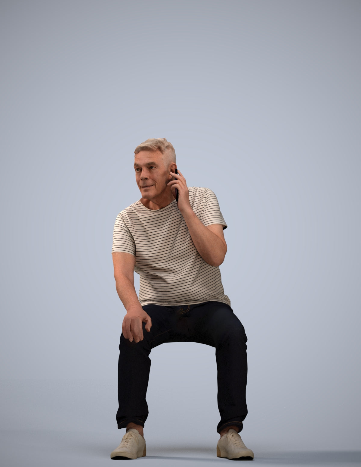 realistic 3D human senior man casual sitting, archviz people FBX OBJ for Blender