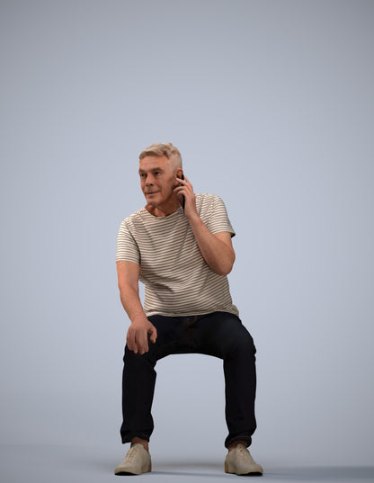 realistic 3D human senior man casual sitting, archviz people FBX OBJ for Blender