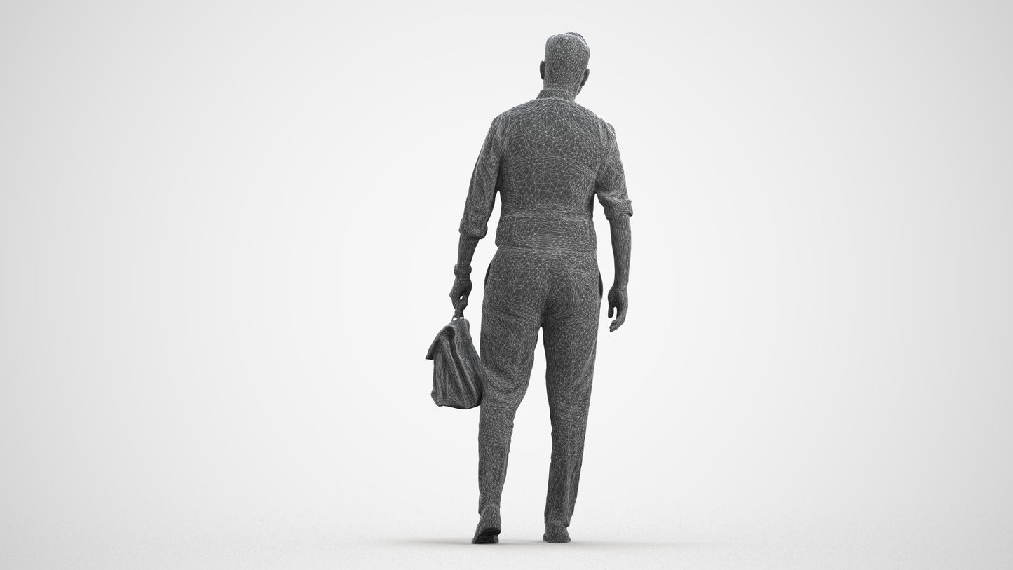 realistic 3D people man business walking, render-ready for V-Ray and Corona, FBX OBJ, wireframe front view