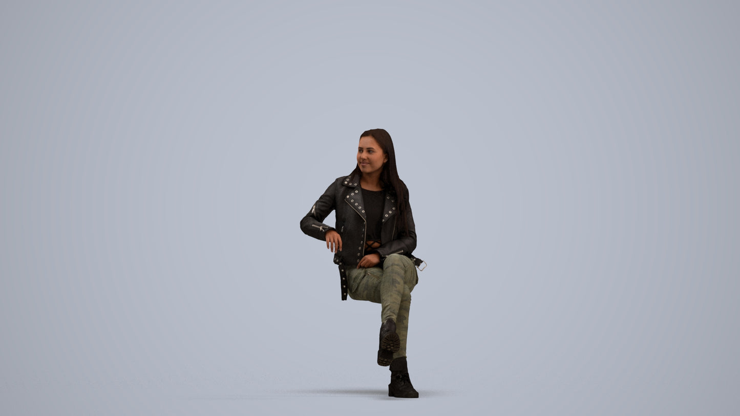 3D scanned woman sitting casual, photorealistic archviz people for Enscape and SketchUp, standing pose render