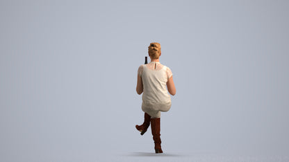 3D human model woman casual sitting, photogrammetry scanned person for archviz, front view render