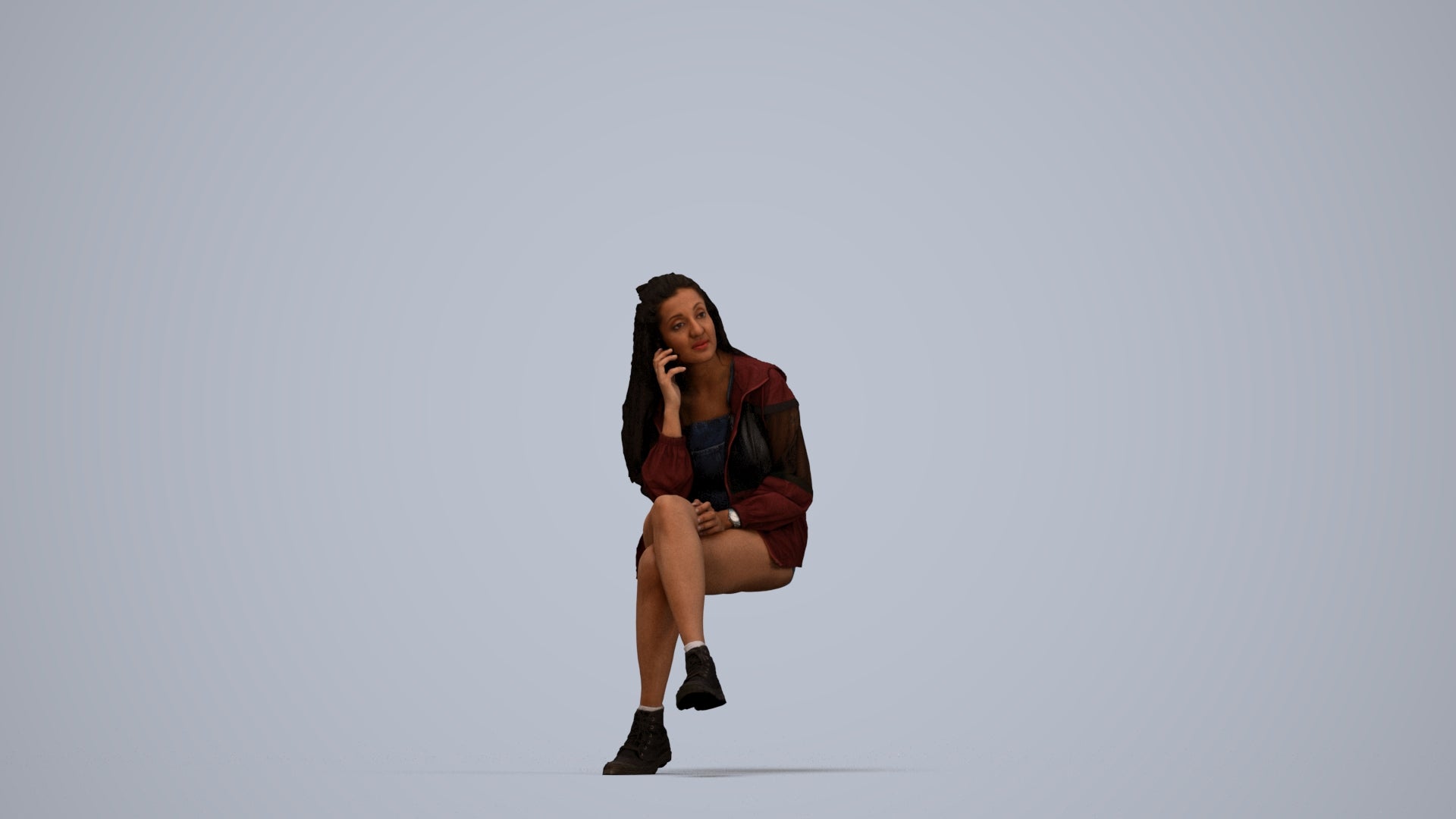 realistic 3D people woman casual sitting, render-ready for V-Ray and Corona, FBX OBJ, top-down view render