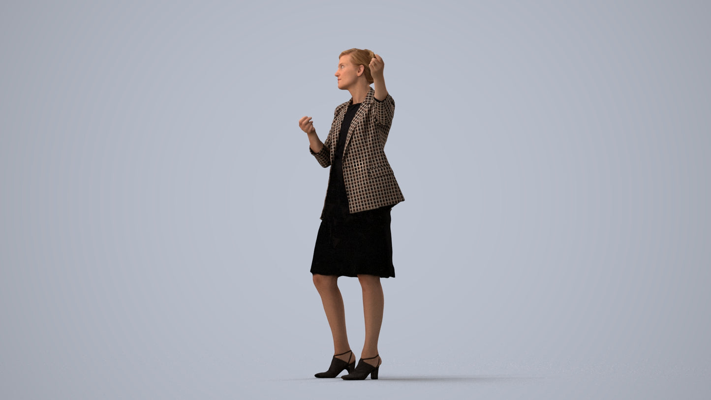 3D scanned woman business, photorealistic archviz people for Enscape and SketchUp, three-quarter view render