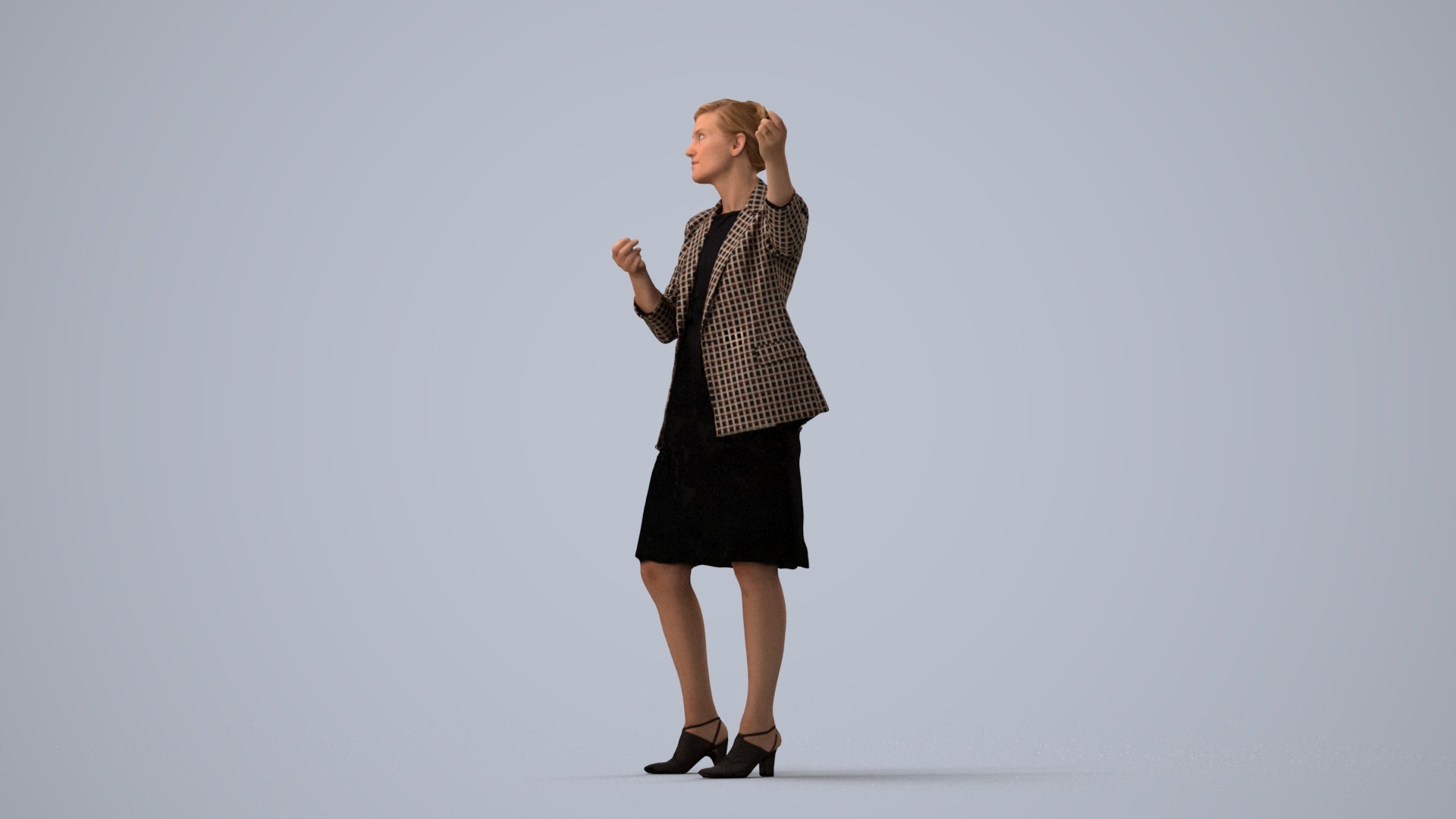3D scanned woman business, photorealistic archviz people for Enscape and SketchUp, three-quarter view render