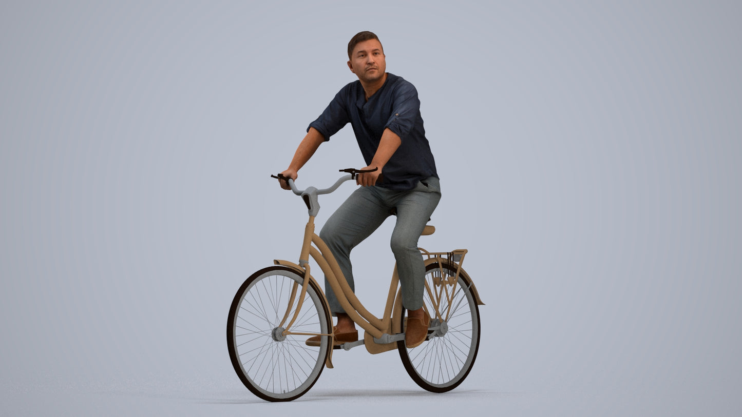 3D scanned man cycling casual, photorealistic archviz people for Enscape and SketchUp, standing pose render