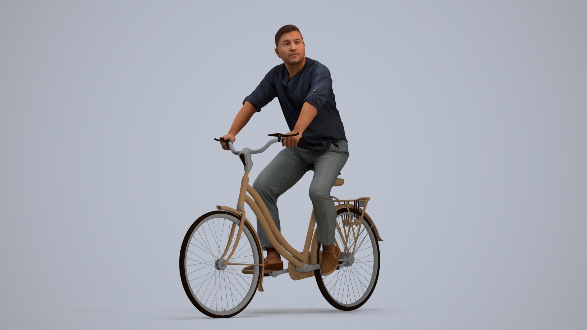 3D scanned man cycling casual, photorealistic archviz people for Enscape and SketchUp, standing pose render