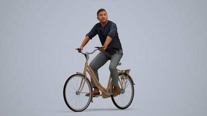3D scanned man cycling casual, photorealistic archviz people for Enscape and SketchUp, standing pose render