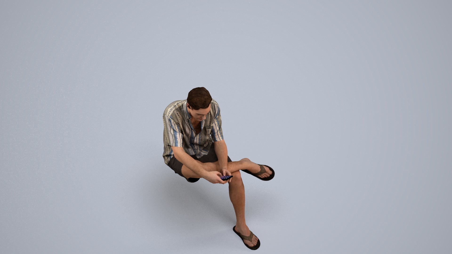 realistic 3D man casual sitting, scanned archviz people for Blender and 3ds Max, back view render