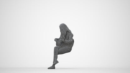 realistic 3D human woman sitting, archviz people FBX OBJ for Blender, wireframe back view