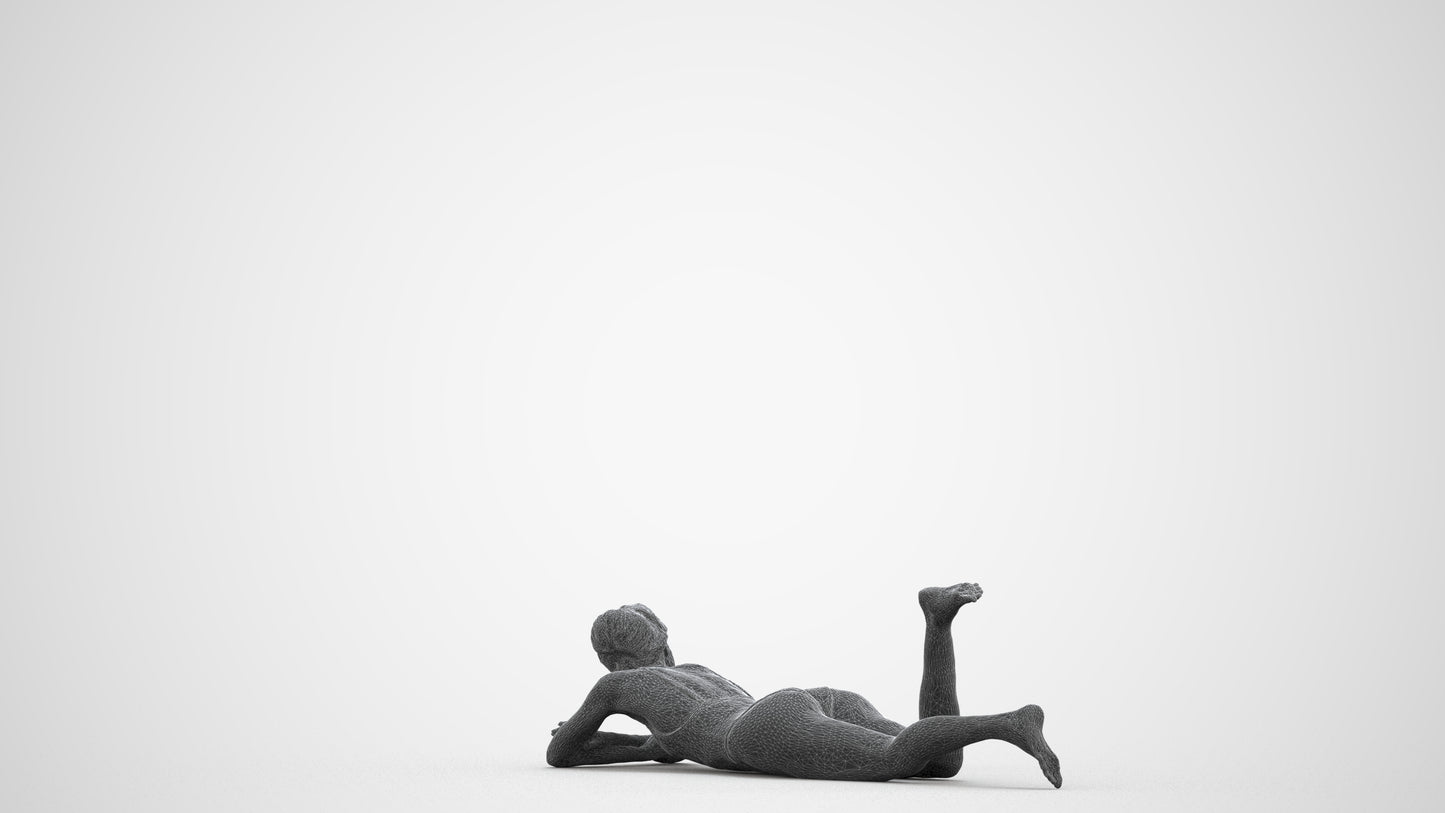 3D human model woman casual pool, photogrammetry scanned person for archviz, wireframe front view