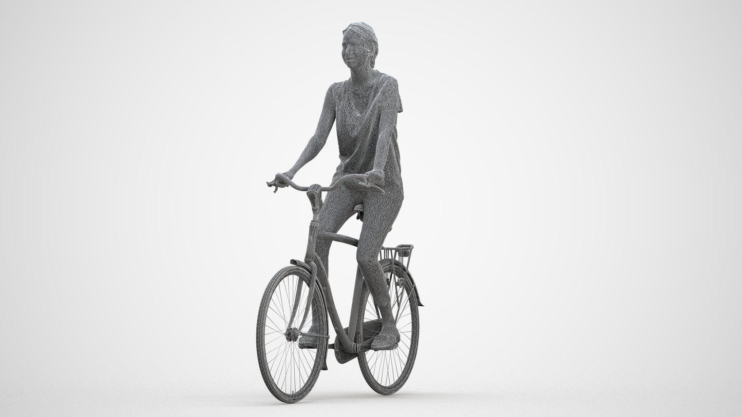 3D people model woman casual cycling, scanned human for 3ds Max rendering, three-quarter front view render