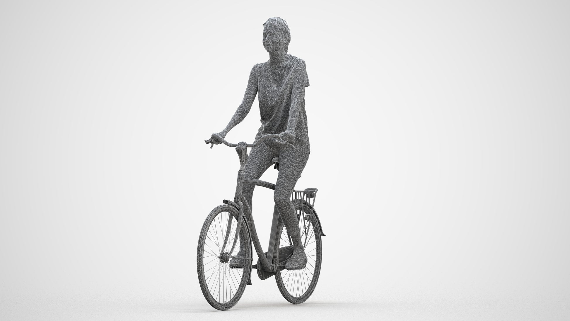 3D people model woman casual cycling, scanned human for 3ds Max rendering, three-quarter front view render