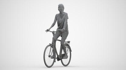 3D people model woman casual cycling, scanned human for 3ds Max rendering, three-quarter front view render
