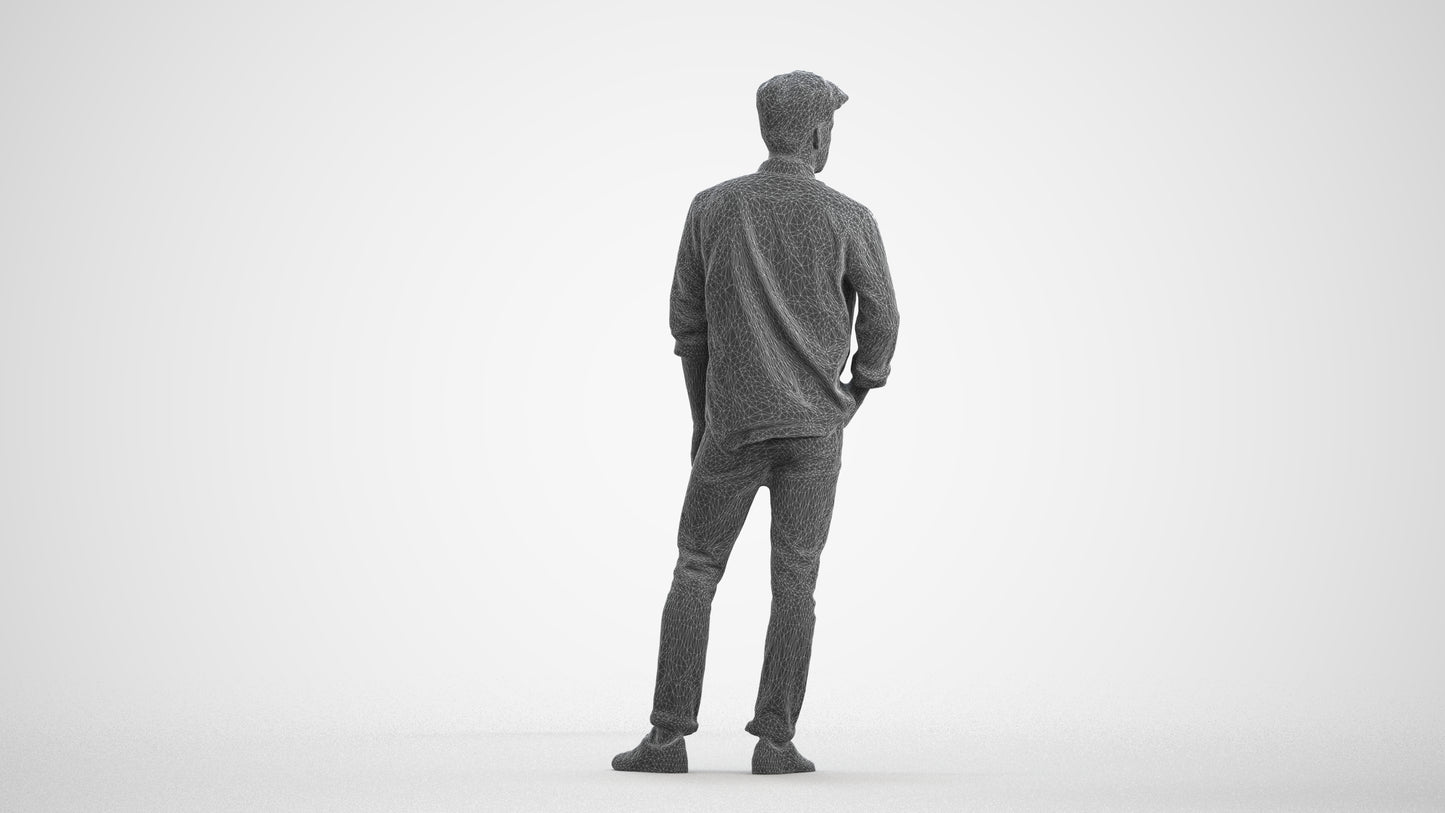 photogrammetry 3D man casual standing, realistic human model archviz FBX, wireframe front view