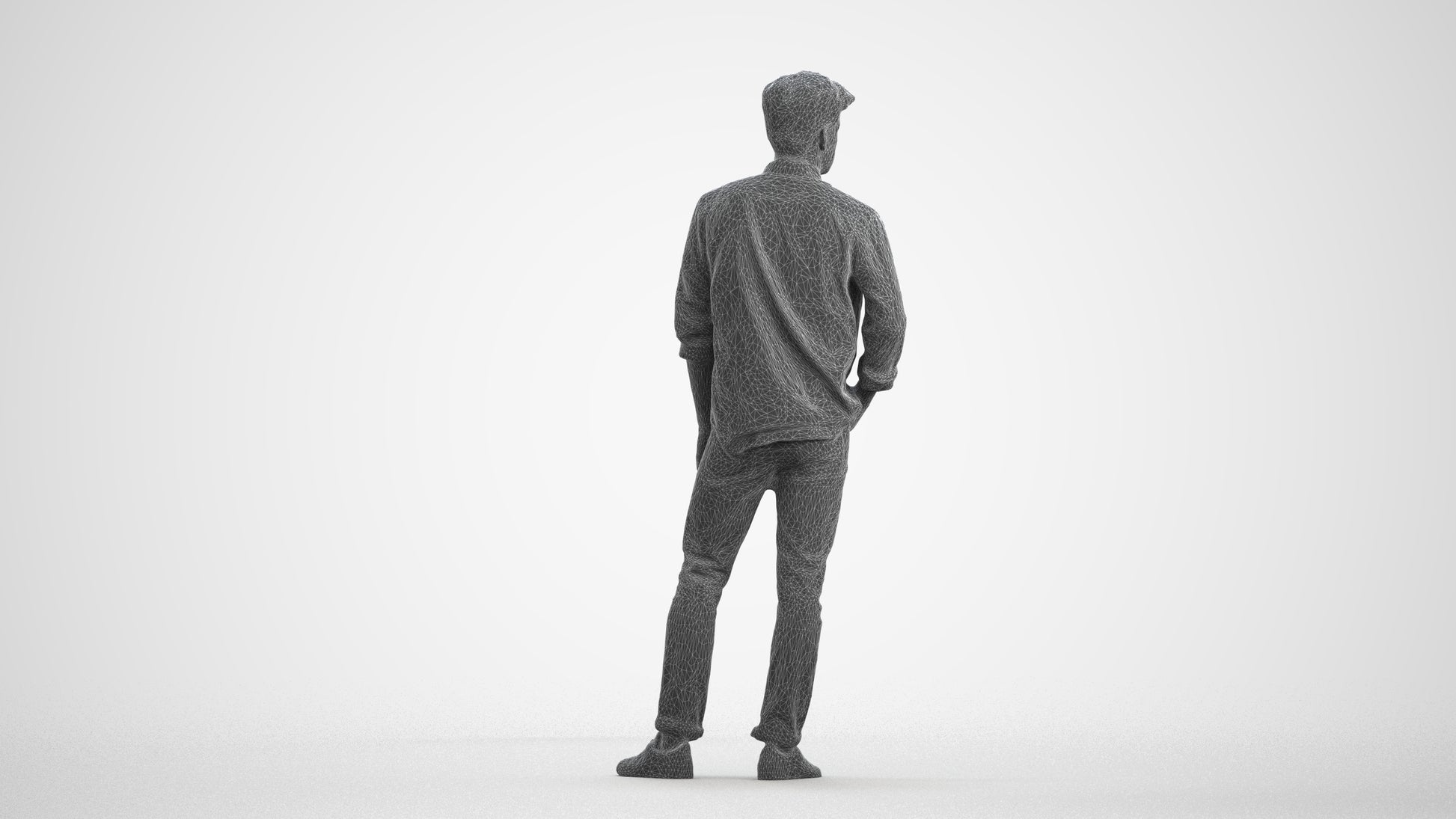 photogrammetry 3D man casual standing, realistic human model archviz FBX, wireframe front view