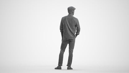 photogrammetry 3D man casual standing, realistic human model archviz FBX, wireframe front view