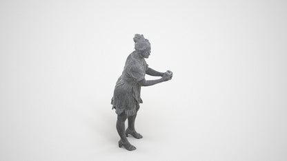 3D human model woman casual standing, photogrammetry scanned person for archviz, wireframe three-quarter view