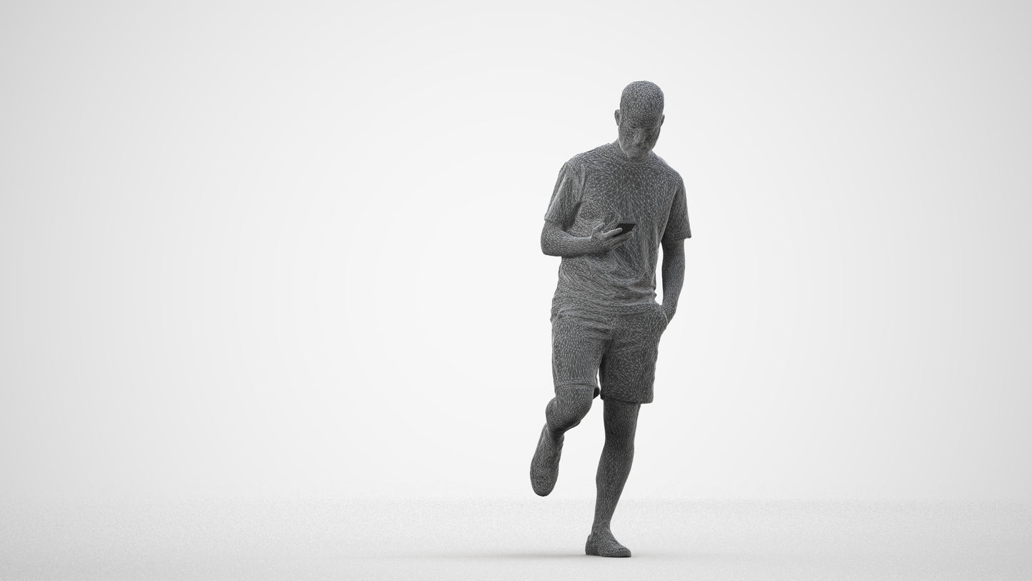 photogrammetry 3D man casual walking, realistic human model archviz FBX, wireframe side view