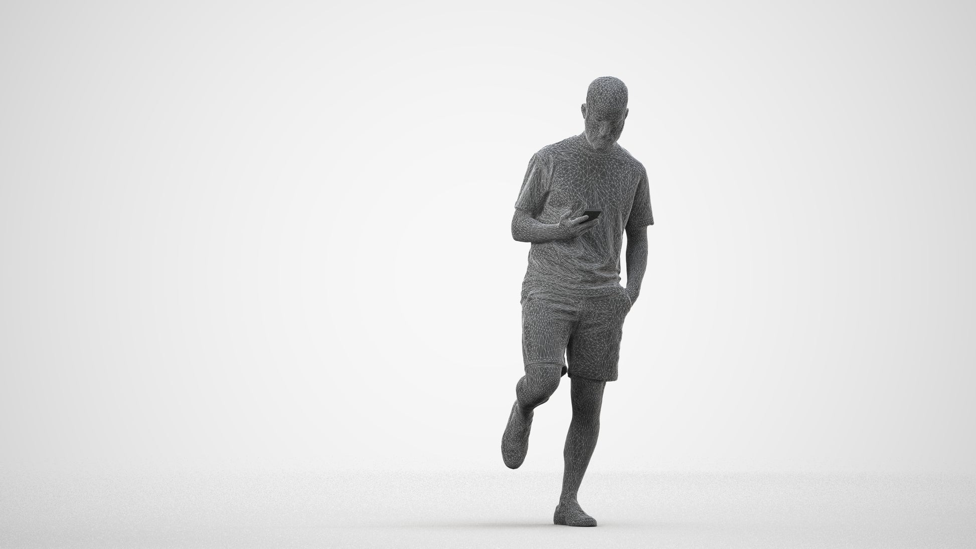 photogrammetry 3D man casual walking, realistic human model archviz FBX, wireframe side view