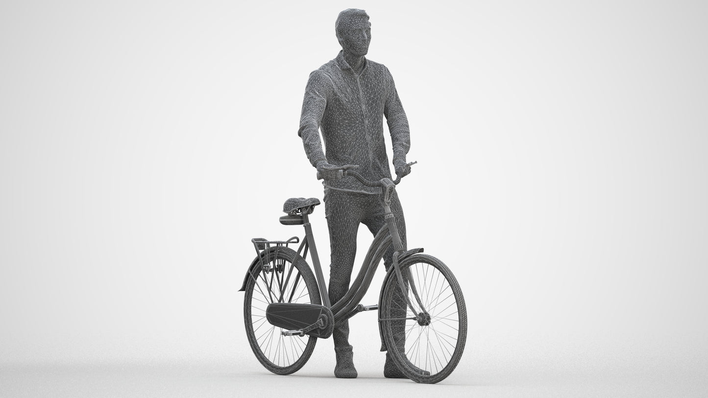 realistic 3D people man casual cycling, render-ready for V-Ray and Corona, FBX OBJ, three-quarter front view render