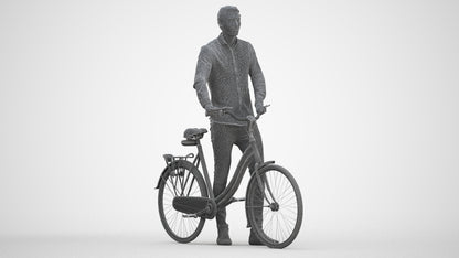 realistic 3D people man casual cycling, render-ready for V-Ray and Corona, FBX OBJ, three-quarter front view render