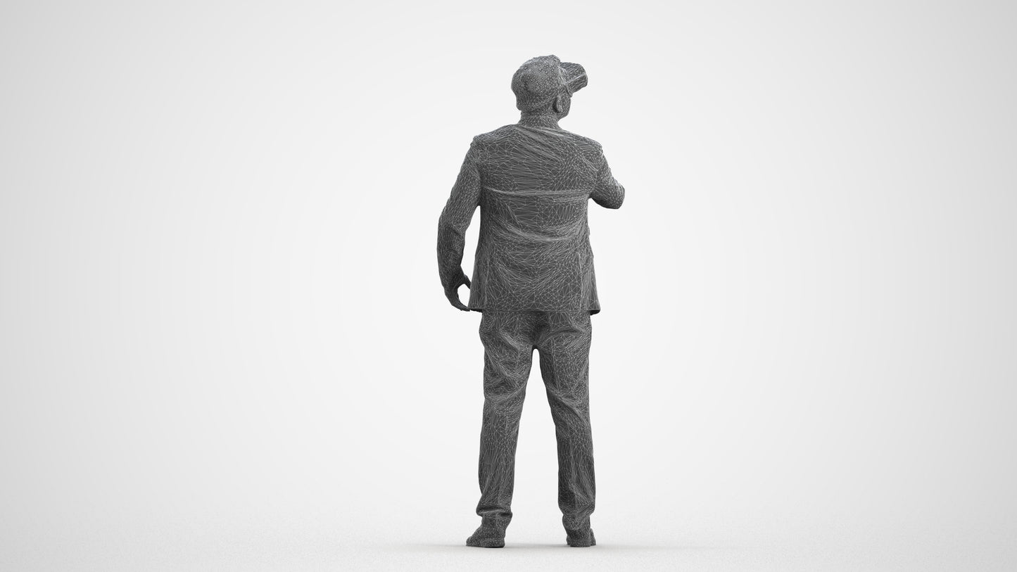 realistic 3D human man business standing, archviz people FBX OBJ for Blender, wireframe front view