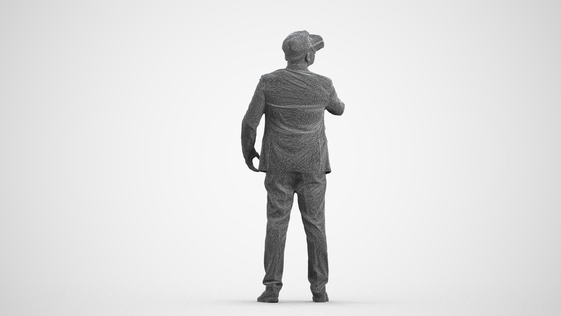 realistic 3D human man business standing, archviz people FBX OBJ for Blender, wireframe front view