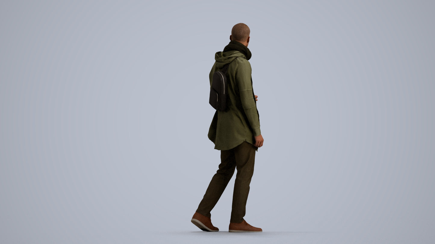 realistic 3D man casual walking, scanned archviz people for Blender and 3ds Max, front view render