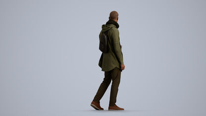 realistic 3D man casual walking, scanned archviz people for Blender and 3ds Max, front view render