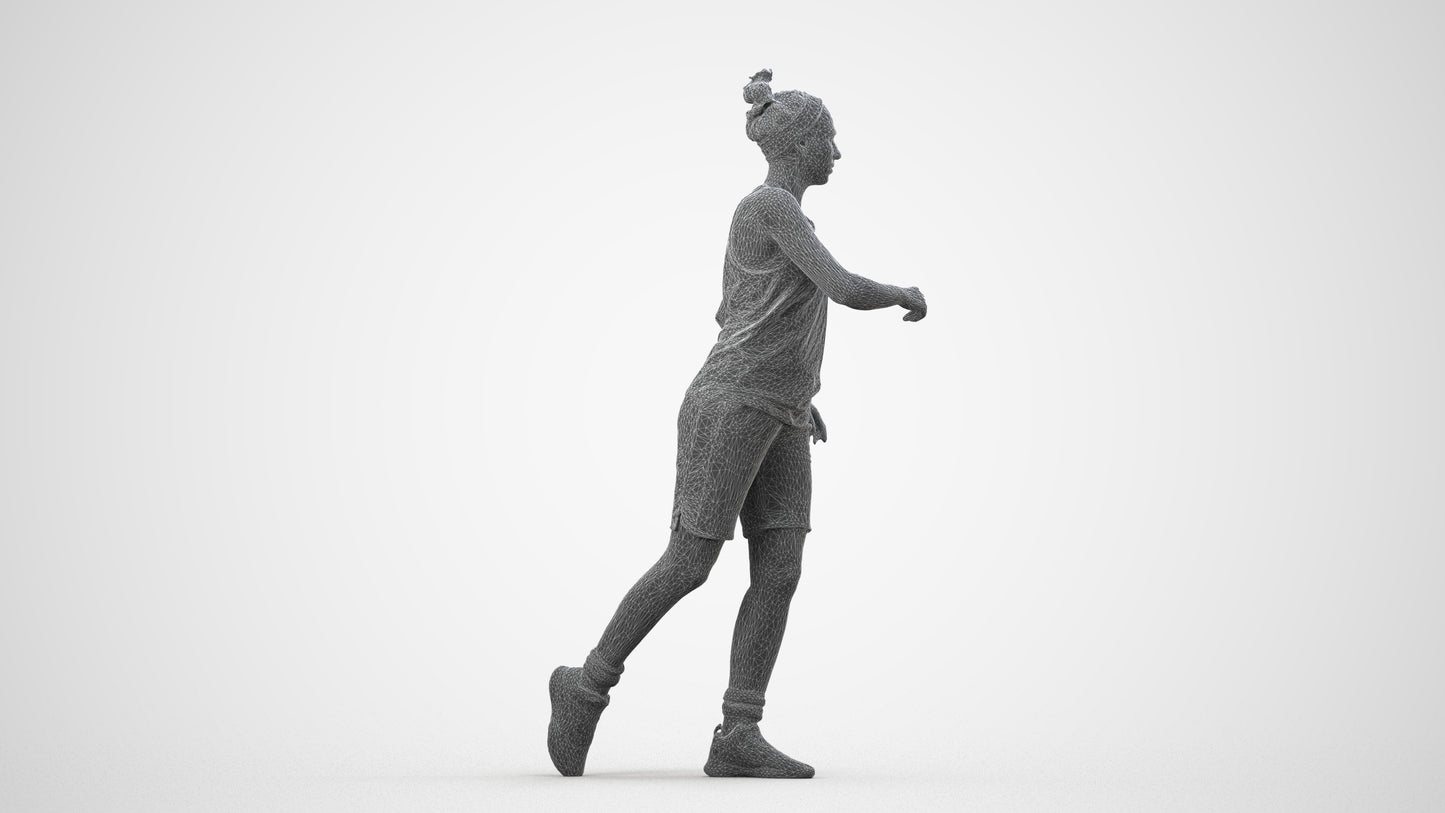 realistic 3D woman sport, scanned archviz people for Blender and 3ds Max, wireframe side view