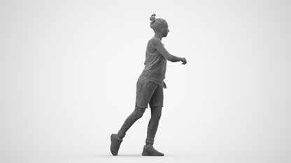 realistic 3D woman sport, scanned archviz people for Blender and 3ds Max, wireframe side view