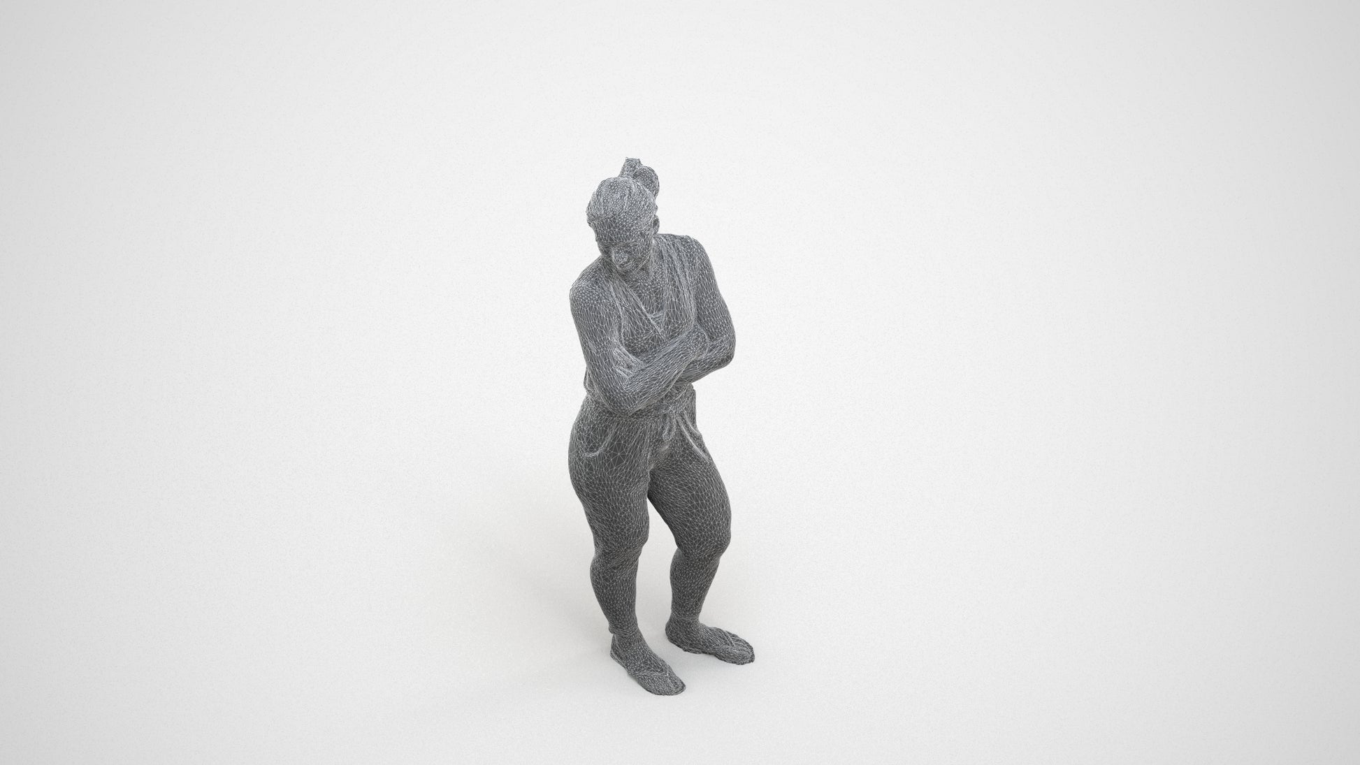 realistic 3D people woman casual standing, render-ready for V-Ray and Corona, FBX OBJ, wireframe three-quarter view