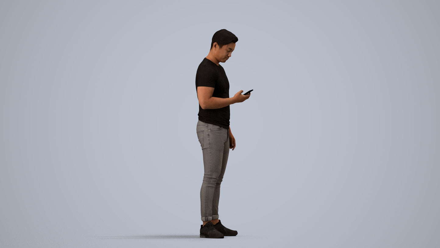 photogrammetry 3D man casual standing, realistic human model archviz FBX, side view render