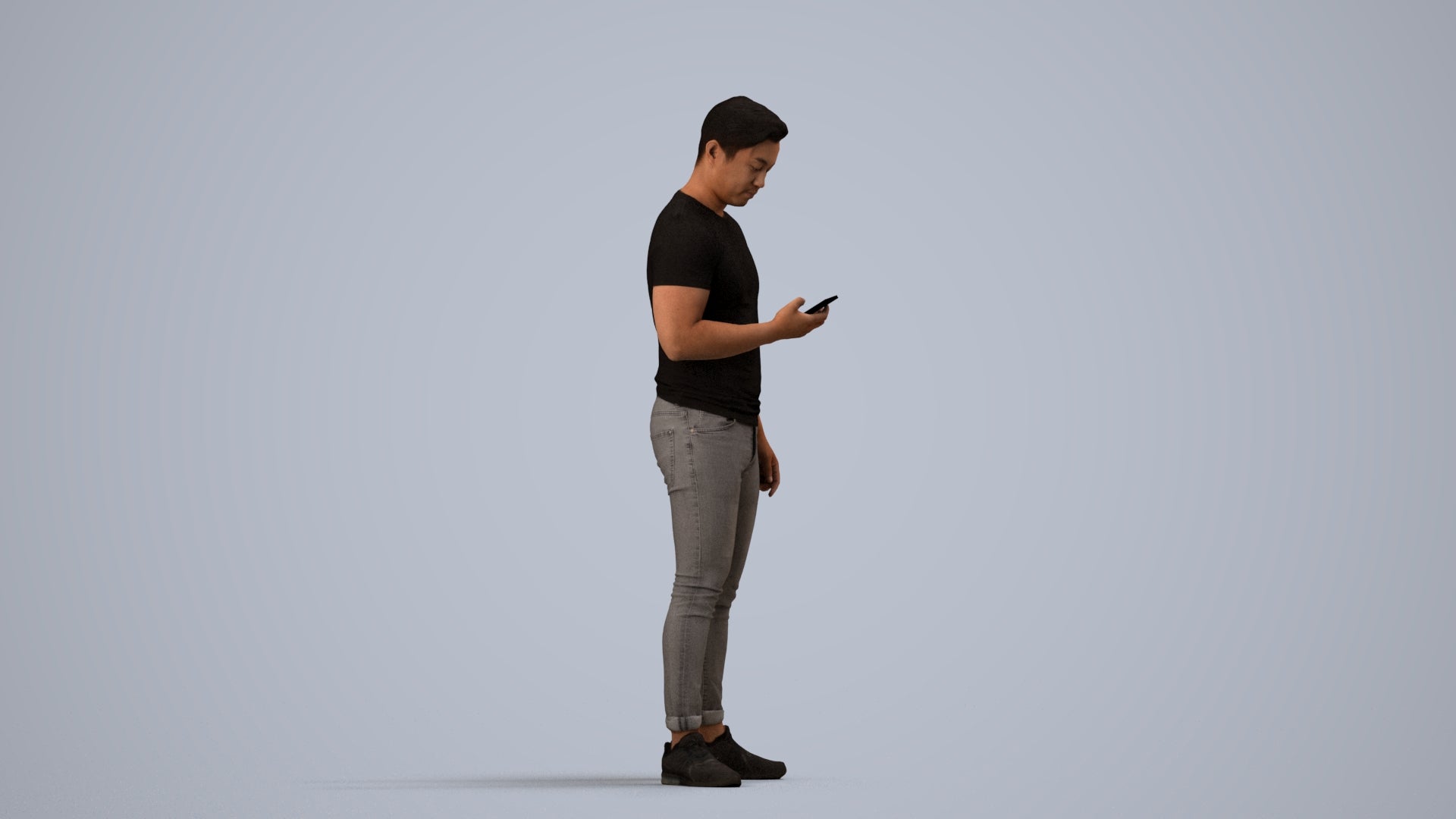 photogrammetry 3D man casual standing, realistic human model archviz FBX, side view render