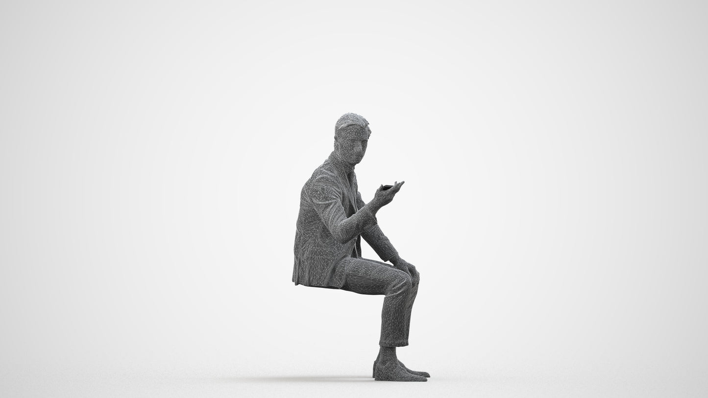 photogrammetry 3D man business, realistic human model archviz FBX, wireframe side view