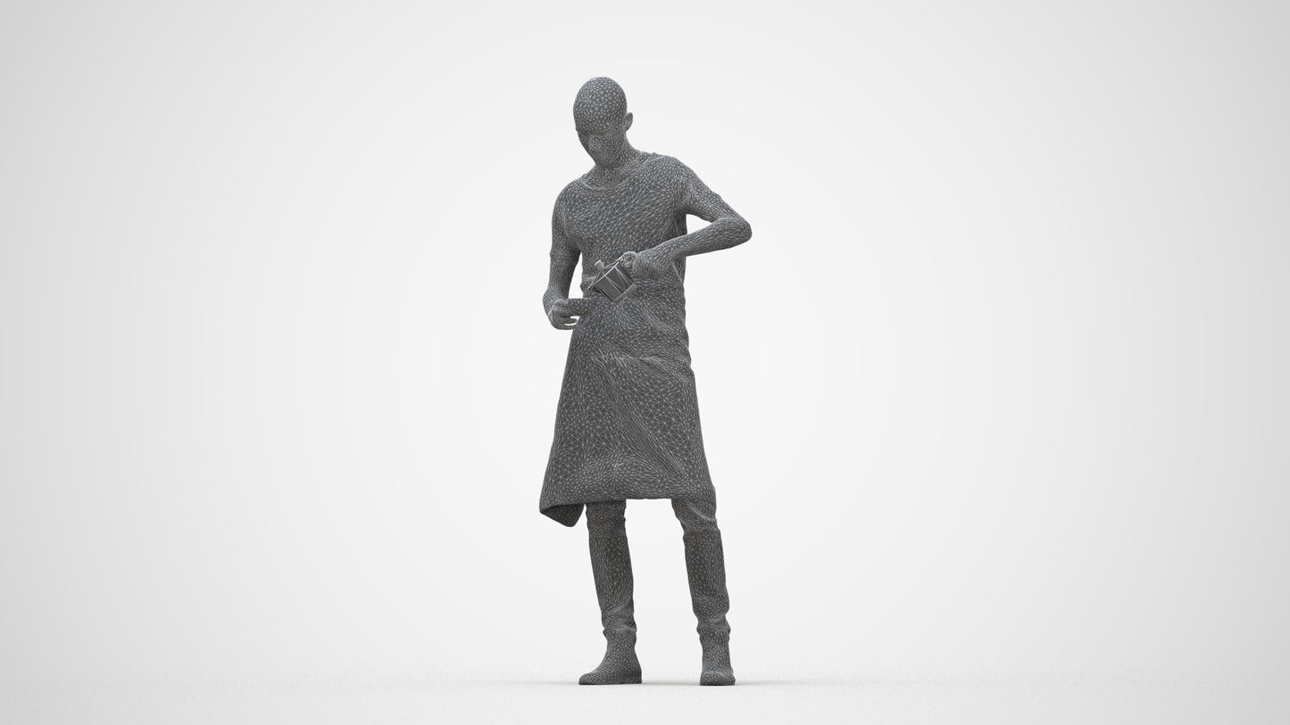 3D scanned man standing, photorealistic archviz people for Enscape and SketchUp, wireframe back view