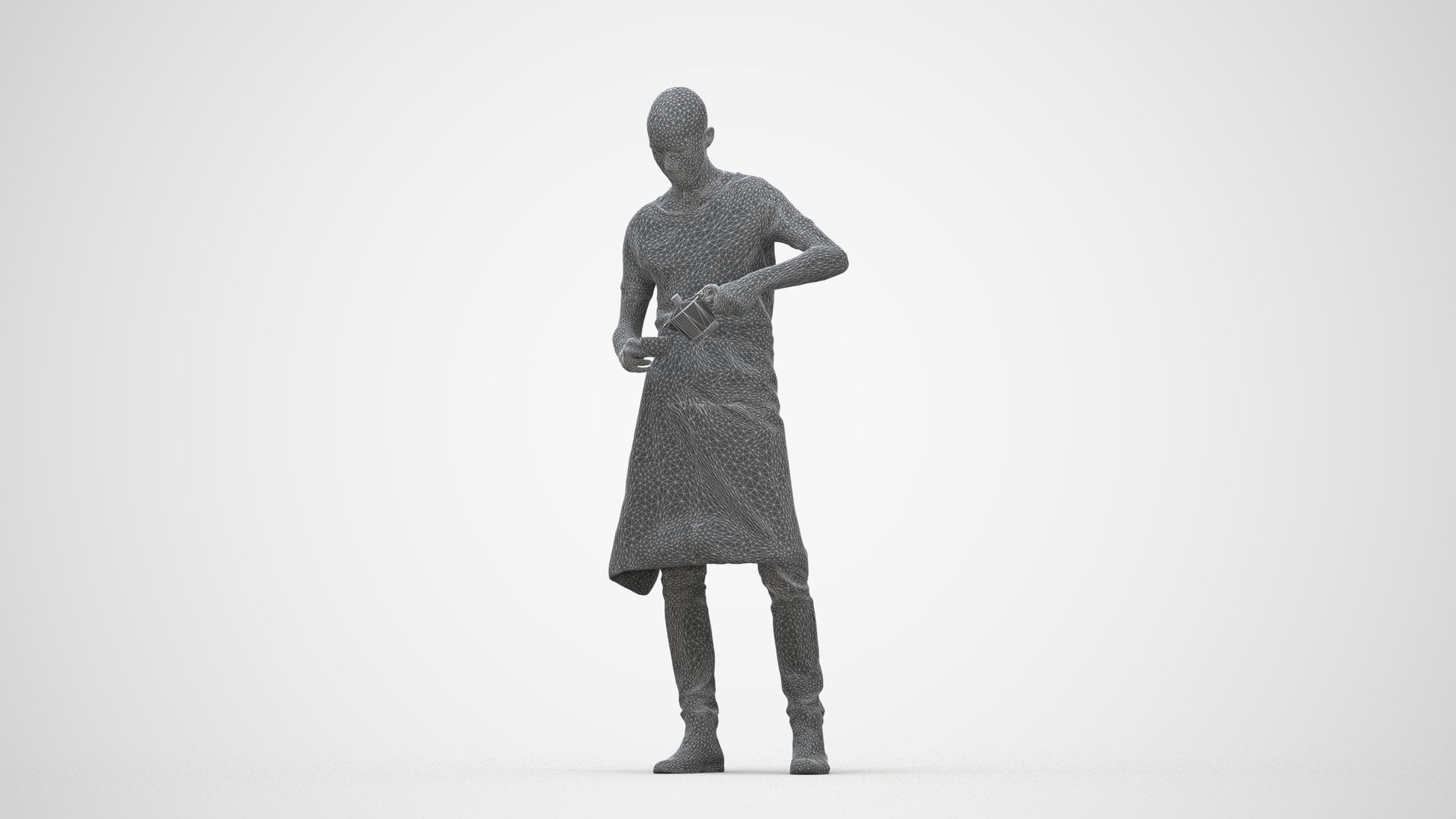 3D scanned man standing, photorealistic archviz people for Enscape and SketchUp, wireframe back view