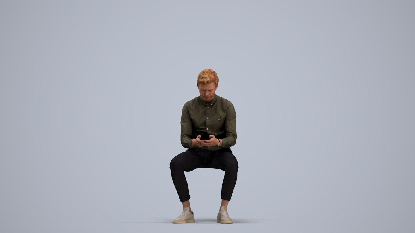 photogrammetry 3D man casual sitting, realistic human model archviz FBX, standing pose render