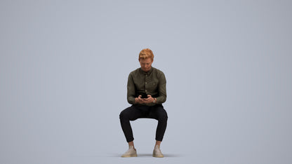 photogrammetry 3D man casual sitting, realistic human model archviz FBX, standing pose render