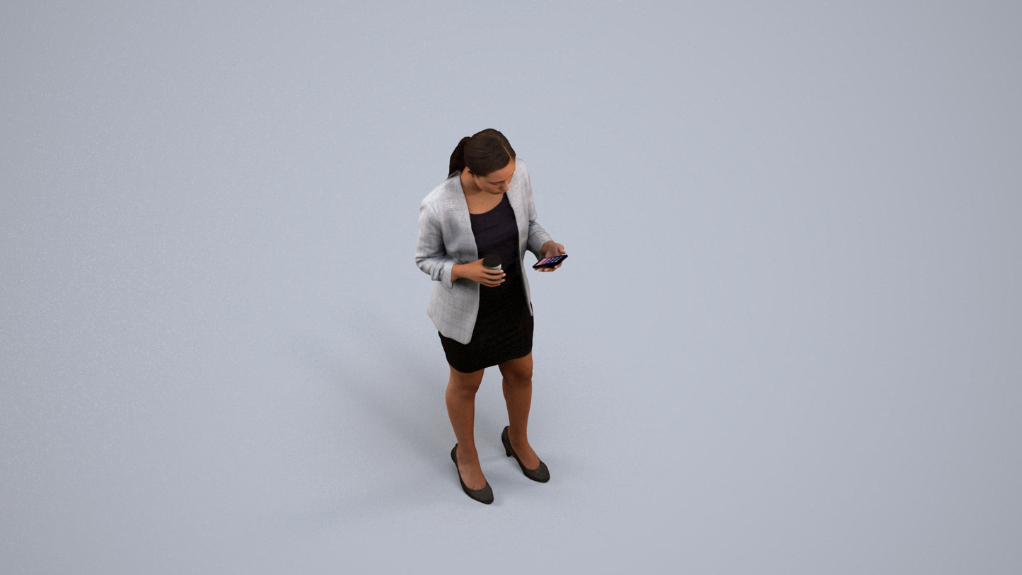 scanned 3D woman business, photogrammetry people for Enscape and V-Ray, back view render