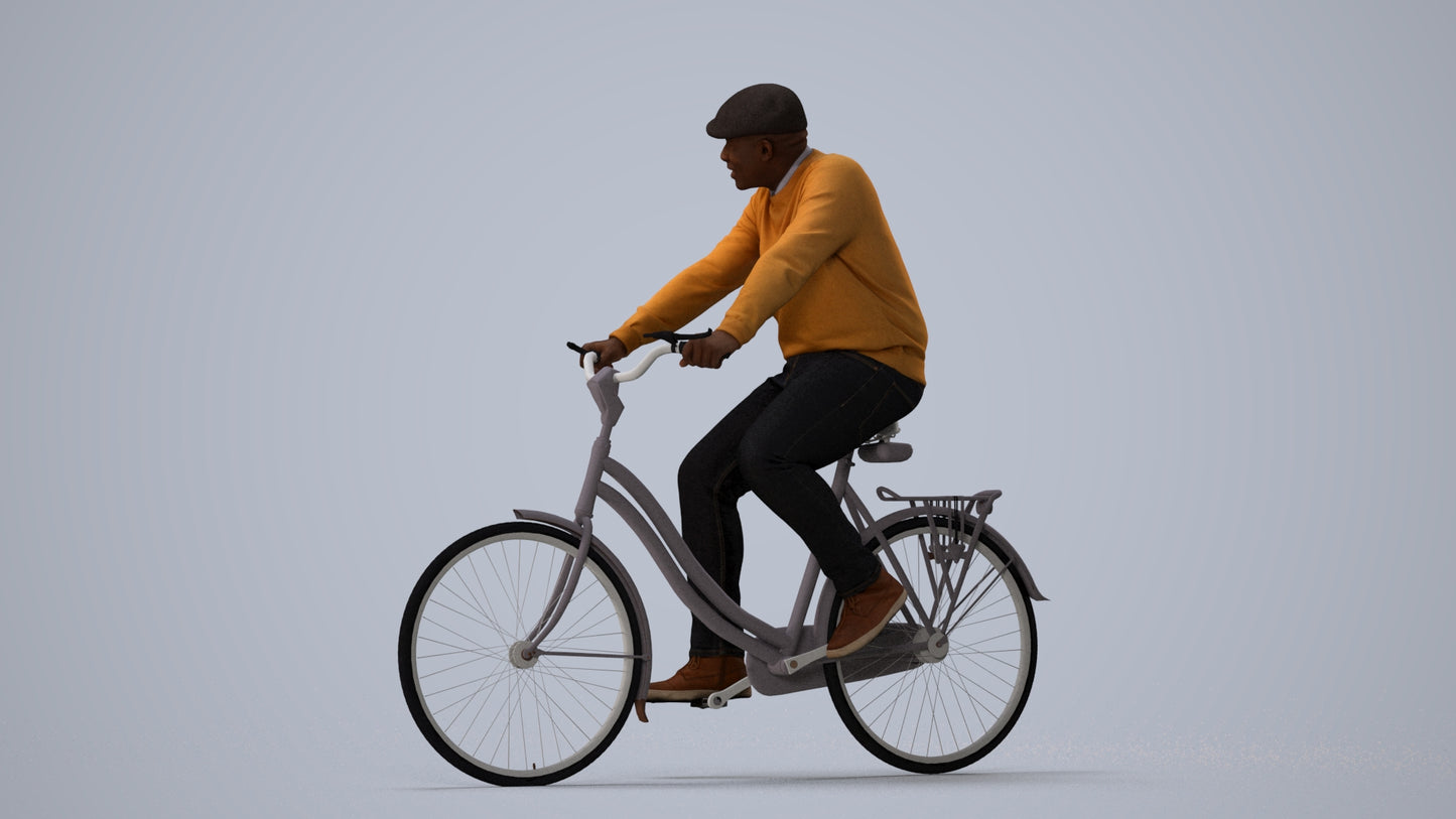 realistic 3D people man casual cycling, render-ready for V-Ray and Corona, FBX OBJ, three-quarter view render