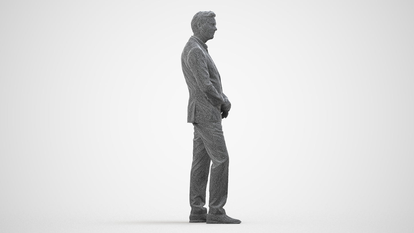 realistic 3D people man business, render-ready for V-Ray and Corona, FBX OBJ, wireframe side view