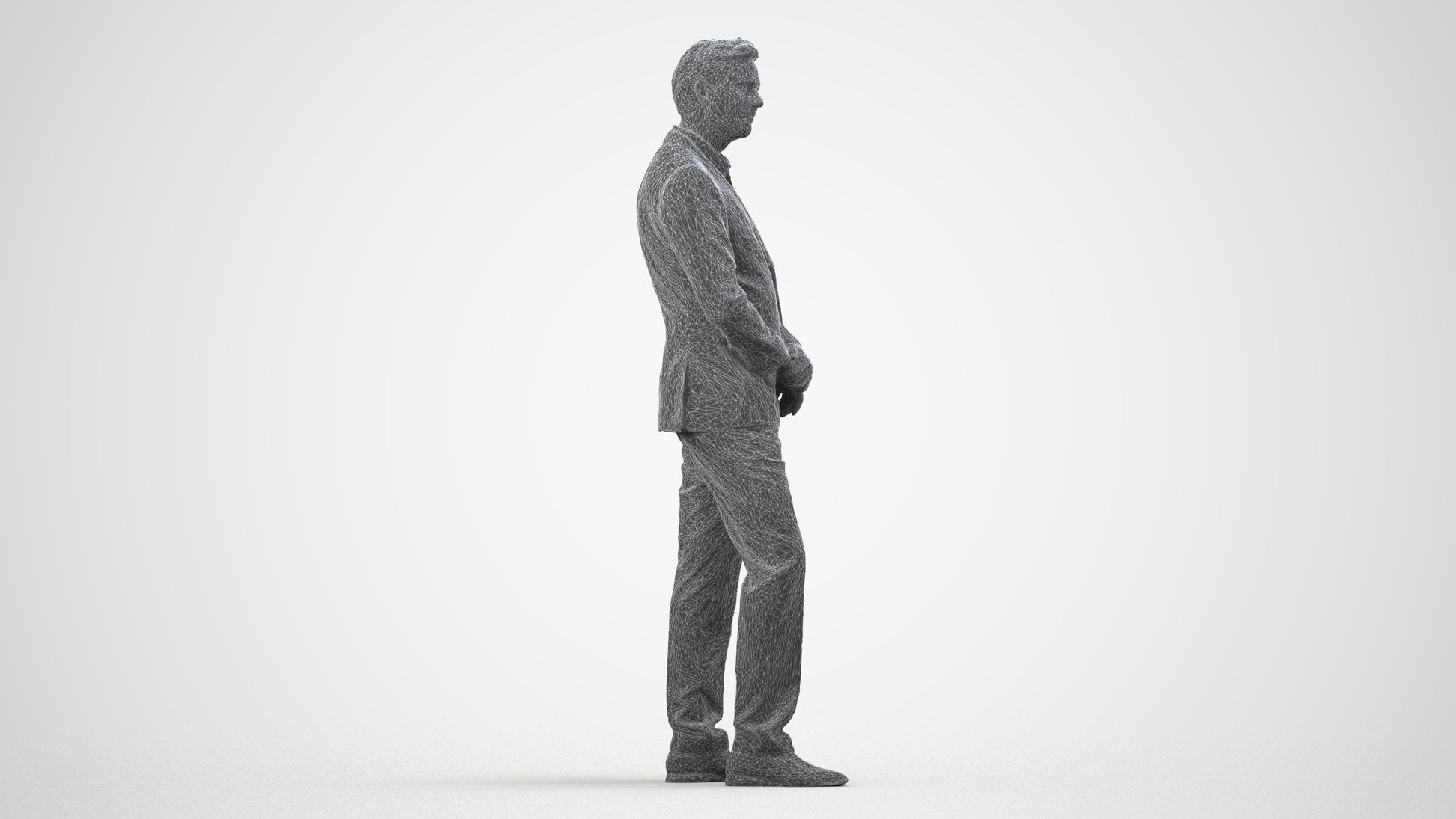 realistic 3D people man business, render-ready for V-Ray and Corona, FBX OBJ, wireframe side view
