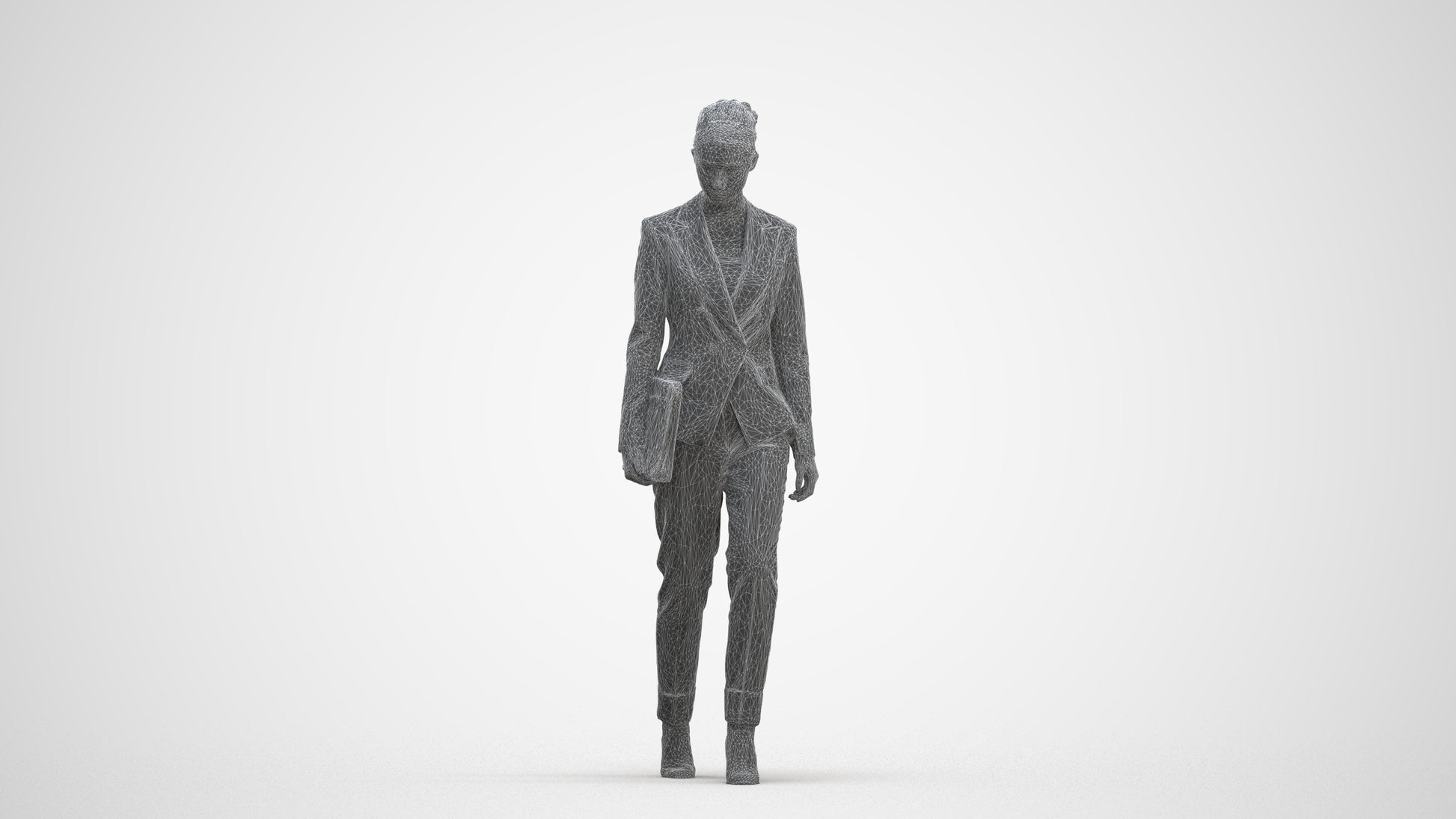 realistic 3D woman business walking, scanned archviz people for Blender and 3ds Max, three-quarter front view render